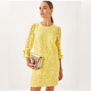 Lilly Pulitzer KAVIANNA DRESS FINCH YELLOW
STACKED PALM BURNOUT NWT Size14